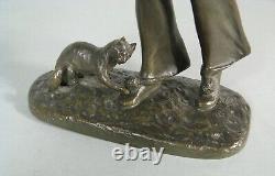 Pierrot And Sound Cat Sculpture Art Deco Bronze Antique Signed Robert Lily Bush