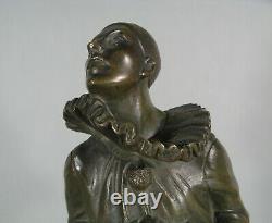 Pierrot And Sound Cat Sculpture Art Deco Bronze Antique Signed Robert Lily Bush