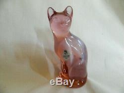 Pink Fenton Siamese Frosted Cat/usa/hand Made/ 5 1/4 Inches Tall