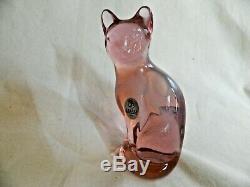 Pink Fenton Siamese Frosted Cat/usa/hand Made/ 5 1/4 Inches Tall