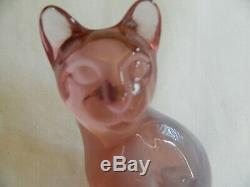 Pink Fenton Siamese Frosted Cat/usa/hand Made/ 5 1/4 Inches Tall