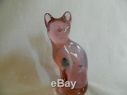 Pink Fenton Siamese Frosted Cat/usa/hand Made/ 5 1/4 Inches Tall