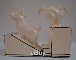 Porcelain Art Deco Style Art Nouveau Style Wildlife Cat Dog Figurine Bookends