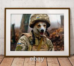 Queen Guard Pet Digital Portrait Pet Art Funny Dog Cat Wall Military Helmet Art