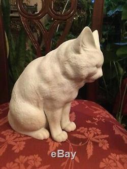 RARE 1800s Life Size White Hirado Porcelain Sleeping Sitting CAT Example MINT