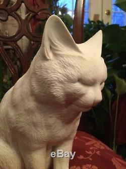 RARE 1800s Life Size White Hirado Porcelain Sleeping Sitting CAT Example MINT