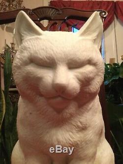 RARE 1800s Life Size White Hirado Porcelain Sleeping Sitting CAT Example MINT