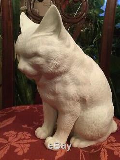 RARE 1800s Life Size White Hirado Porcelain Sleeping Sitting CAT Example MINT