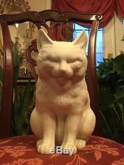 RARE 1800s Life Size White Hirado Porcelain Sleeping Sitting CAT Example MINT