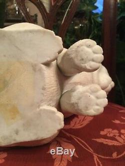 RARE 1800s Life Size White Hirado Porcelain Sleeping Sitting CAT Example MINT