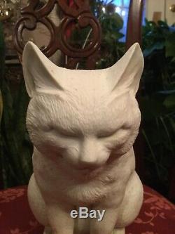 RARE 1800s Life Size White Hirado Porcelain Sleeping Sitting CAT Example MINT