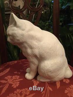 RARE 1800s Life Size White Hirado Porcelain Sleeping Sitting CAT Example MINT