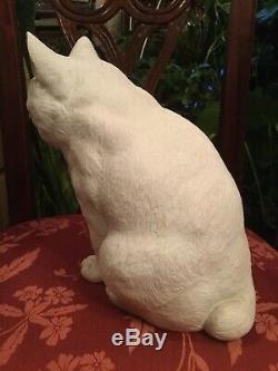 RARE 1800s Life Size White Hirado Porcelain Sleeping Sitting CAT Example MINT