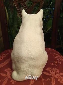 RARE 1800s Life Size White Hirado Porcelain Sleeping Sitting CAT Example MINT