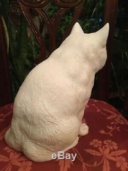 RARE 1800s Life Size White Hirado Porcelain Sleeping Sitting CAT Example MINT