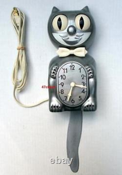 RARE 60's-SILVER UNJEWELED-KIT CAT KLOCK-KAT CLOCK-ORIGINAL MOTOR RB-VINTAGE-USA