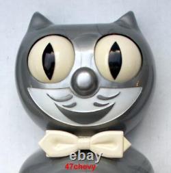 RARE 60's-SILVER UNJEWELED-KIT CAT KLOCK-KAT CLOCK-ORIGINAL MOTOR RB-VINTAGE-USA