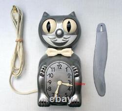 RARE 60's-SILVER UNJEWELED-KIT CAT KLOCK-KAT CLOCK-ORIGINAL MOTOR RB-VINTAGE-USA