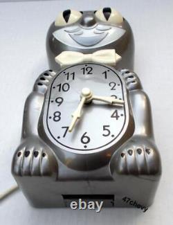 RARE 60's-SILVER UNJEWELED-KIT CAT KLOCK-KAT CLOCK-ORIGINAL MOTOR RB-VINTAGE-USA