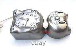 RARE 60's-SILVER UNJEWELED-KIT CAT KLOCK-KAT CLOCK-ORIGINAL MOTOR RB-VINTAGE-USA