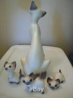 RARE! Anthony Freeman McFarlin CA Pottery Chalk Like Cat with Kittens Set 1958