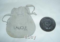 RARE Authentic France LALIQUE Cat Chat Satin Grey Crystal Pin Brooch in Pouch