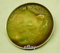 RARE Authentic LALIQUE Cat Chat Satin Bronze Crystal Pin Brooch in Original Box