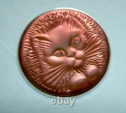 RARE Authentic LALIQUE Cat Chat Satin Red Crystal Pin Brooch in Pouch