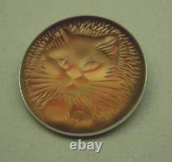 RARE Authentic LALIQUE Cat Chat Satin Red Crystal Pin Brooch in Pouch