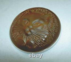 RARE Authentic LALIQUE Cat Chat Satin Red Crystal Pin Brooch in Pouch