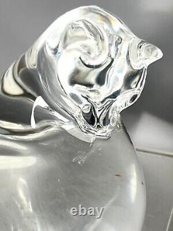 RARE Baccarat Crystal Reclining Cat Grooming 5 L. Figurine Paperweight Signed