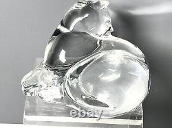 RARE Baccarat Crystal Reclining Cat Grooming 5 L. Figurine Paperweight Signed