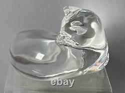 RARE Baccarat Crystal Reclining Cat Grooming 5 L. Figurine Paperweight Signed