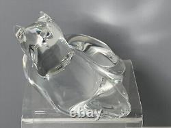 RARE Baccarat Crystal Reclining Cat Grooming 5 L. Figurine Paperweight Signed