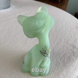 RARE Fenton HAPPY CAT Sea Green Satin Hand Painted Butterfly 6 #5277GE