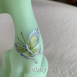 RARE Fenton HAPPY CAT Sea Green Satin Hand Painted Butterfly 6 #5277GE