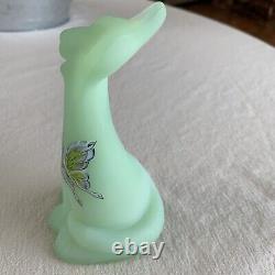 RARE Fenton HAPPY CAT Sea Green Satin Hand Painted Butterfly 6 #5277GE