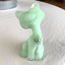 RARE Fenton HAPPY CAT Sea Green Satin Hand Painted Butterfly 6 #5277GE