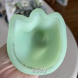 RARE Fenton HAPPY CAT Sea Green Satin Hand Painted Butterfly 6 #5277GE