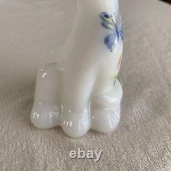 RARE Fenton HAPPY CAT White Milk Glass Glossy HP Butterfly 6 EXCELLENT #K5277M4