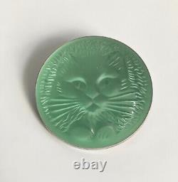 RARE France LALIQUE Cat Chat Satin Green Crystal New NIB Brooch Pin Broach Glass