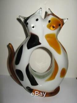 RARE Murano Double Cat Sculpture Signed Barbini 10 1/2t