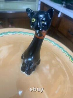 RARE NORITAKE ART DECO WINKING BLACK CAT Orange Luster Cntr Handld Serving Plate