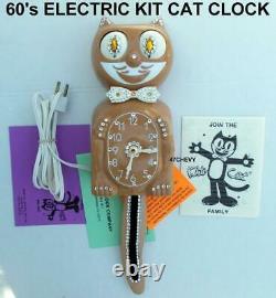 RARE VINTAGE ELECTRIC 60s MOCHA KIT CAT KLOCK-KAT CLOCK-ORIGIN MOTOR REBUILT-USA