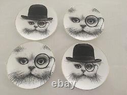 RORY DOBNER Set Of Four Cat With Monocle Plates England