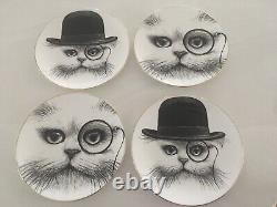 RORY DOBNER Set Of Four Cat With Monocle Plates England