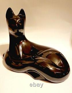 ROYAL HAEGER Pottery Gloss Black Ceramic Reclining Cat Statue