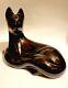 Royal Haeger Pottery Gloss Black Ceramic Reclining Cat Statue