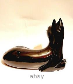 ROYAL HAEGER Pottery Gloss Black Ceramic Reclining Cat Statue