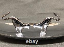 R. R. Hutcheson Pincherette Art Deco Two Cat Chrome Ashtray Cork USA 1933